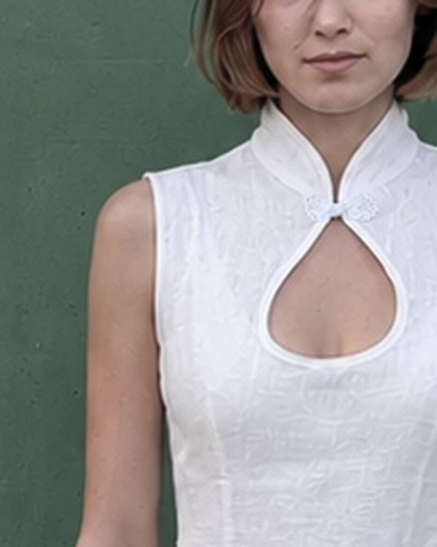 Yumeji Classic Linen Dress, Sleeveless, worn, at the bust