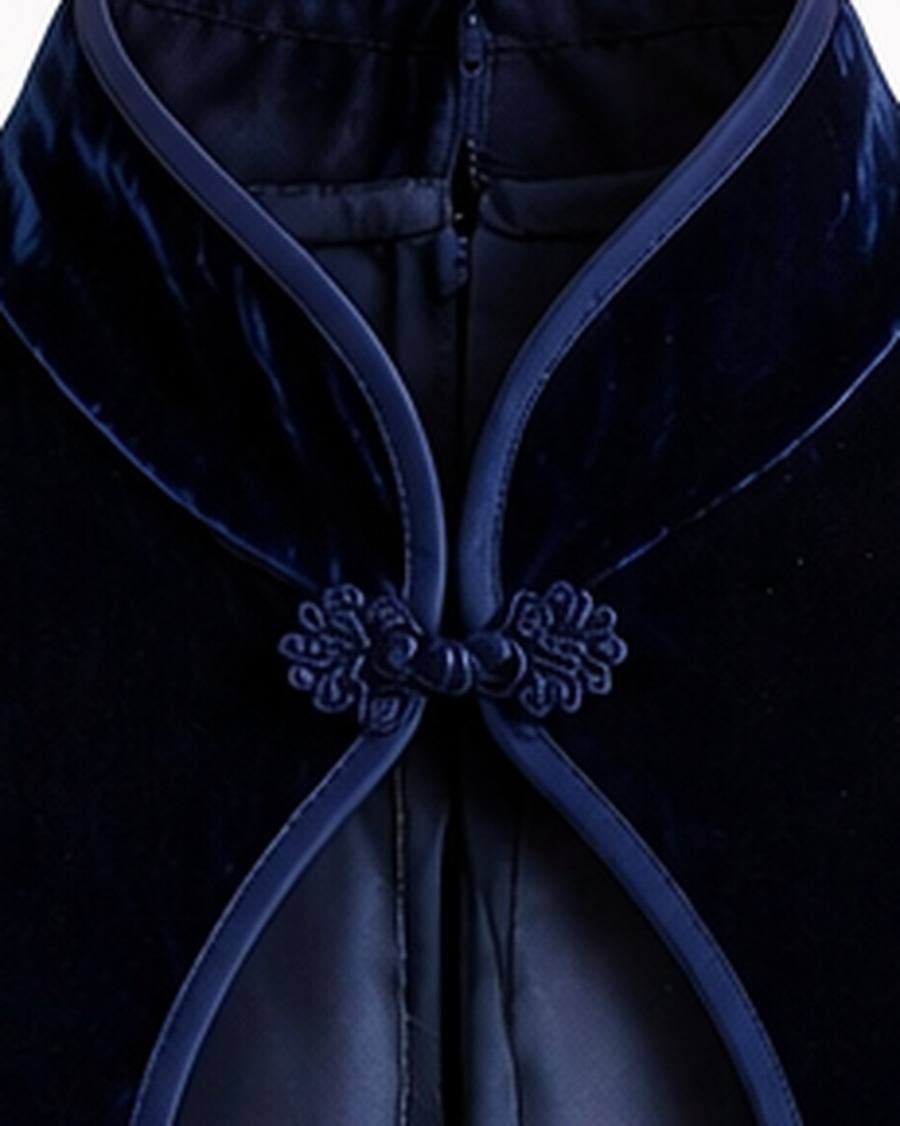 Yumeji Classic Velvet Blouse, Long Sleeve, collar and fastening in close up