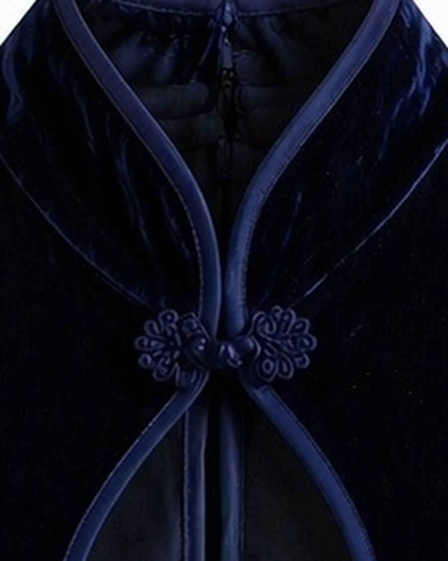 Yumeji Classic Velvet Blouse, Short Sleeve, collar and fastening in close up