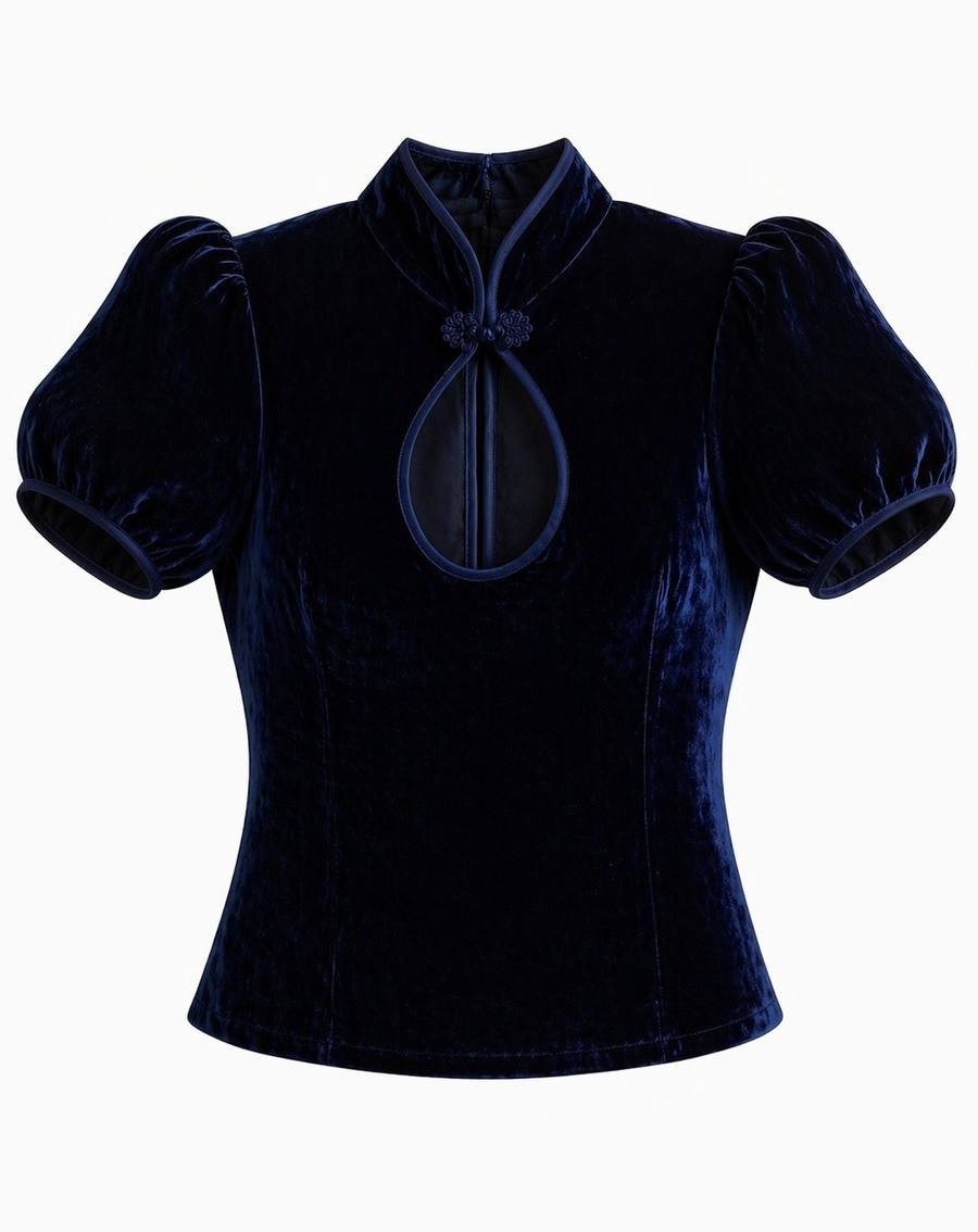 Yumeji Classic Velvet Blouse, Short Sleeve, the garment