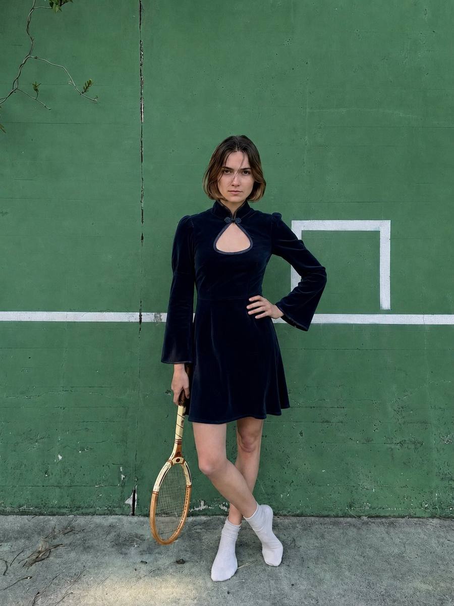 Yumeji Classic Velvet Dress, Long Sleeve