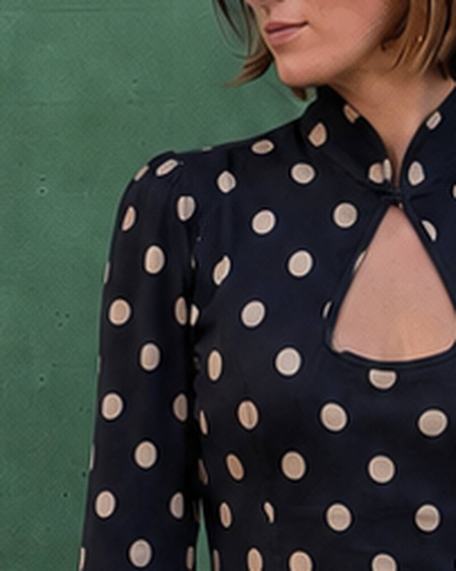 Yumeji Dalmata Blouse, Long Sleeve, worn, at the bust