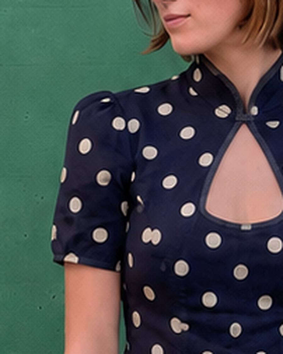 Yumeji Dalmata Blouse, Short Sleeve, worn, at the bust