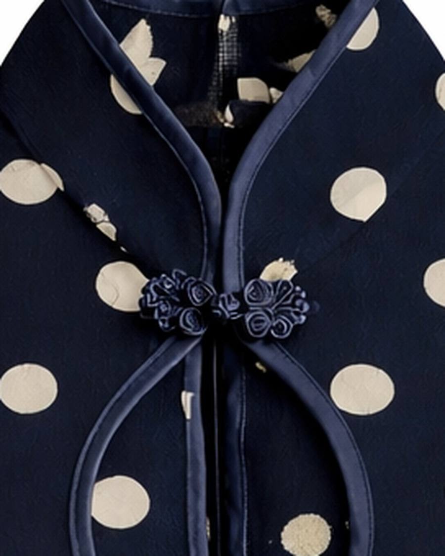 Yumeji Dalmata Blouse, Sleeveless, collar and fastening in close up