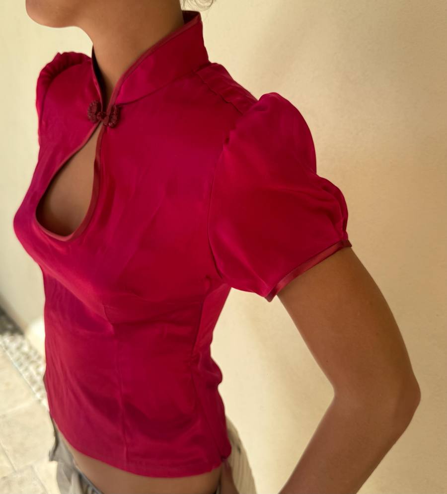 Yumeji Classic Silk Blouse, Short Sleeve, Pink