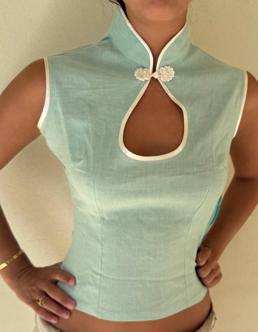 Yumeji Classic Linen Blouse, Sleeveless, Powder Blue