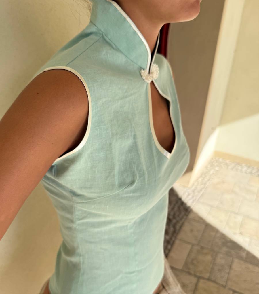 Yumeji Classic Linen Blouse, Sleeveless, Powder Blue