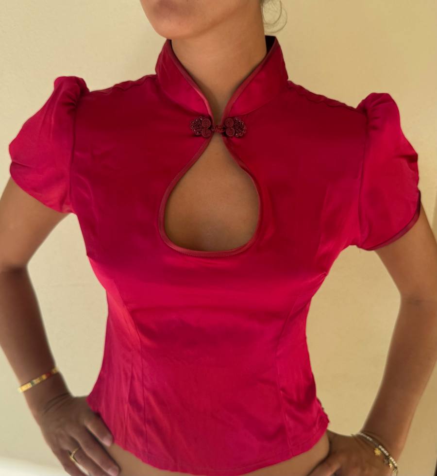 Yumeji Classic Silk Blouse, Short Sleeve, Pink