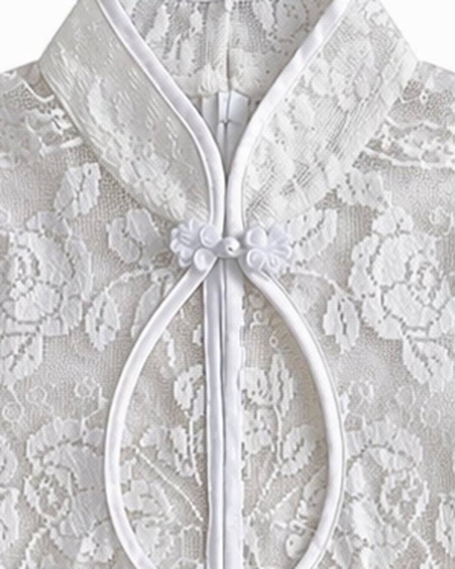 Yumeji Vera Dress, Sleeveless, collar and fastening in close up